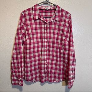 Crown & Ivy Pink Plaid Button Up Long Sleeve Size Large